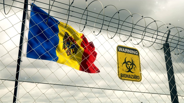 带有生物危害警告检疫标志的摩尔多瓦国旗。Loopable。视频素材
