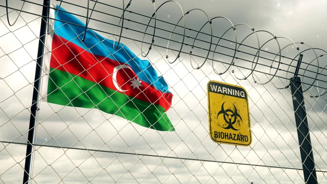 阿塞拜疆国旗上有生物危害检疫警告标志。Loopable。视频素材