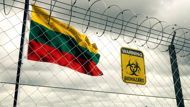 带有生物危害警告检疫标志的立陶宛国旗。Loopable。视频素材