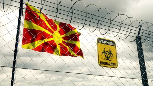带有生物危害警告检疫标志的马其顿国旗。Loopable。视频素材