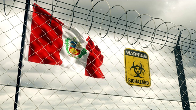 带有生物危害警告检疫标志的秘鲁国旗。Loopable。视频下载