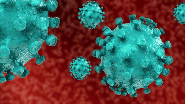 冠状病毒COVID-19通过显微镜尽可能近距离拍摄医学动画。在病毒模型中视频素材