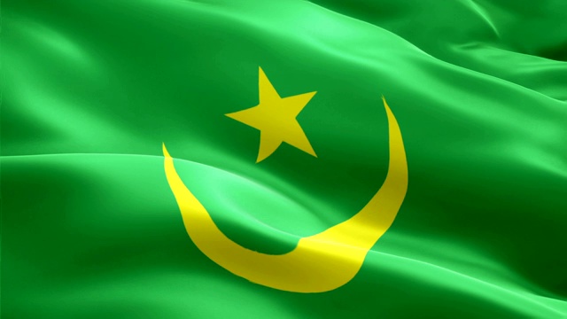 毛里塔尼亚岛旗帜运动循环视频在风中飘扬。现实的毛里塔尼亚国旗背景。毛里塔尼亚旗帜循环特写1080p全高清1920X1080镜头。毛里塔尼亚欧盟欧洲国家国旗镜头视频的电影，新闻视频素材