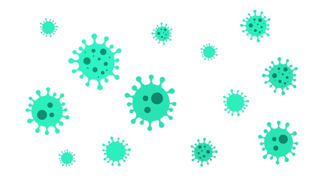 病毒细胞背景。流行性病毒感染，covid - 19，卡通冠状病毒可循环，哑光。视频下载