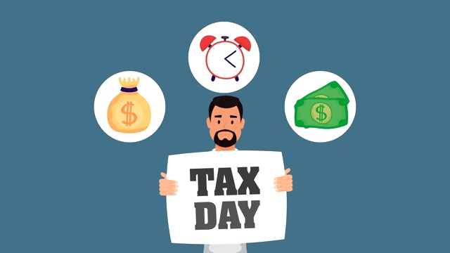 纳税日动画与商人和经济图标视频素材