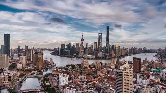 高处俯瞰上海城市白天城市景观的变迁视频下载