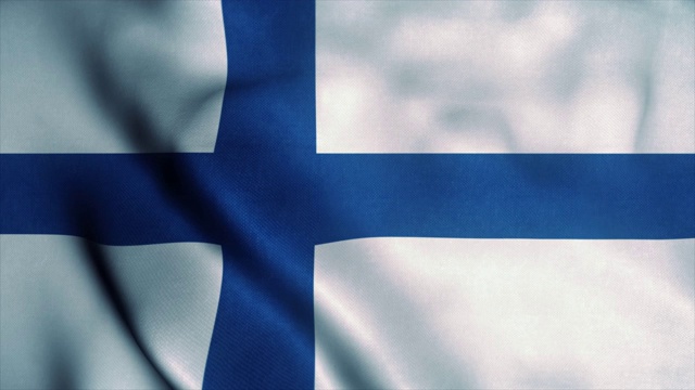 芬兰国旗在风中飘扬。芬兰国旗。标志芬兰无缝循环动画。4 k视频下载