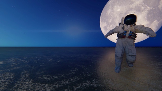 宇航员离开月球的3d动画。概念关键词-探索和冒险视频素材