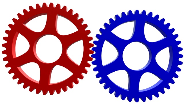 红色和蓝色的两个齿轮视频素材