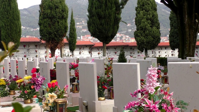 意大利公墓的坟墓上的鲜花视频下载