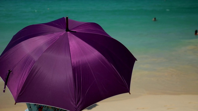 沙滩上的人撑的遮阳伞视频下载