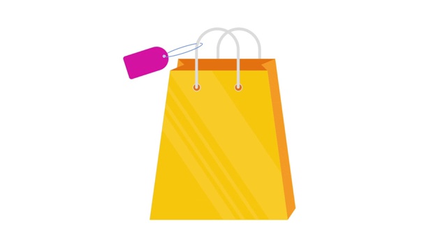 黄色购物袋图标在白色背景与阿尔法通道。视频下载