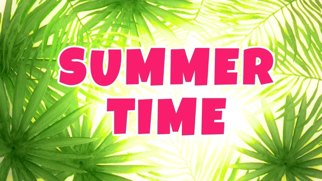 夏季的文字在背景与手绘水彩热带棕榈叶。无缝循环4K视频。视频素材