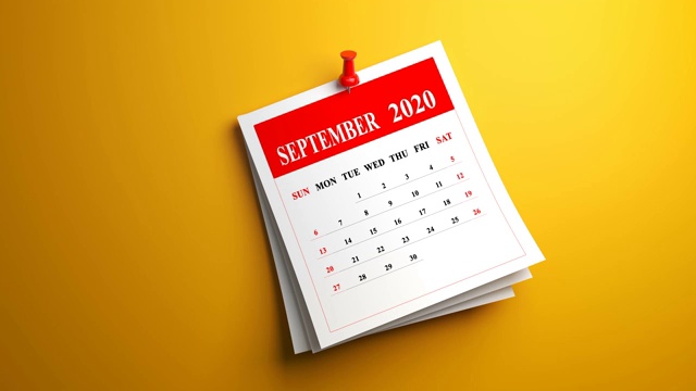 循环9月页日历2020年在黄色背景视频下载