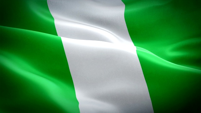 尼日利亚国旗特写1080p全高清1920X1080镜头视频在风中飘扬。国家‎‎‎‎拉各斯‎‎3d尼日利亚国旗挥舞。尼日利亚标志无缝循环动画。尼日利亚国旗高清分辨率背景1080p视频素材