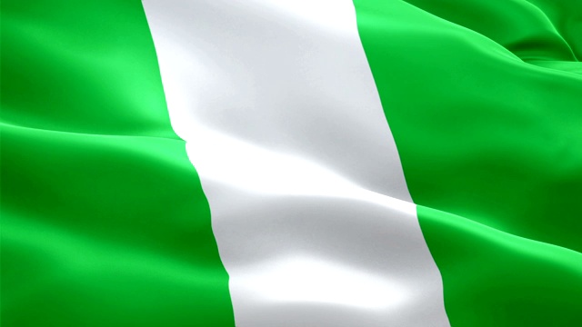 尼日利亚国旗运动循环视频在风中飘扬。现实的尼日利亚国旗背景。尼日利亚国旗循环特写1080p全高清1920X1080镜头。尼日利亚非洲国家旗帜的镜头视频的电影，新闻视频素材
