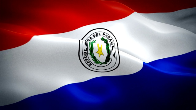 巴拉圭挥舞着国旗。国家3d Paragu国旗飘扬。巴拉圭标志无缝循环动画。巴拉圭旗帜高清分辨率背景。巴拉圭旗特写1080p全高清视频演示视频素材