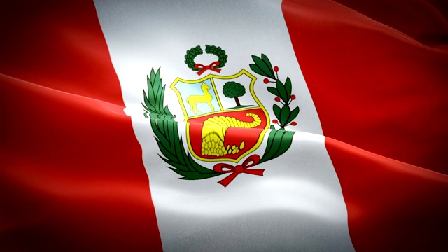 秘鲁挥舞着国旗。国家3d秘鲁国旗挥舞。标志秘鲁无缝循环动画。秘鲁国旗高清分辨率背景。秘鲁国旗特写1080p全高清视频演示视频下载