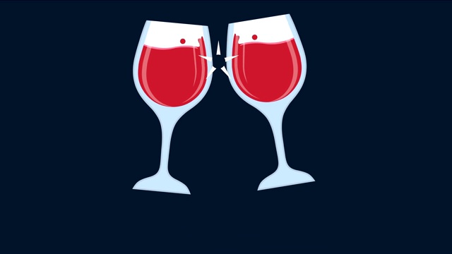 两杯红酒或香槟庆祝动画。视频下载