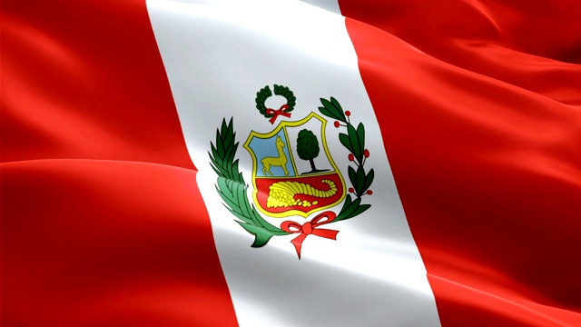 秘鲁国旗特写1080p全高清1920X1080镜头视频在风中飘扬。国家利马‎‎‎3d秘鲁国旗挥舞。标志秘鲁无缝循环动画。秘鲁国旗高清分辨率背景1080p视频下载