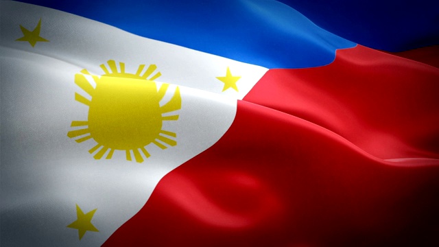 菲律宾国旗特写1080p全高清1920X1080镜头视频在风中飘扬。国家马尼拉‎‎‎3d菲律宾国旗挥舞。菲律宾标志无缝循环动画。菲律宾国旗高清分辨率背景1080p视频下载