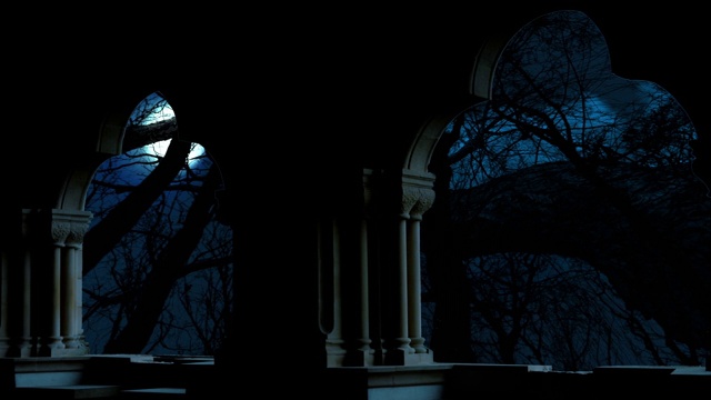 在深蓝色的夜空中，满月穿过云层升起视频素材