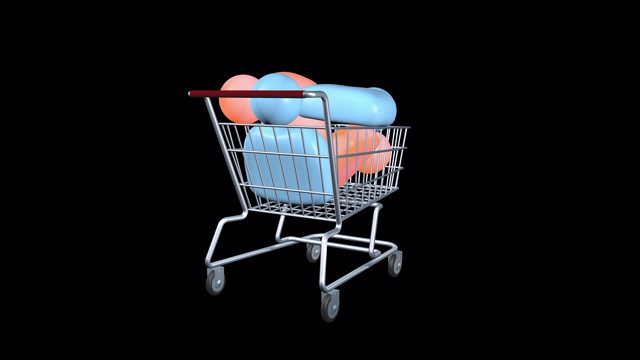 买卖人和社会的概念。超市购物车上放着一个人口标志。无缝的3 d渲染。今天的实际货物。视频下载