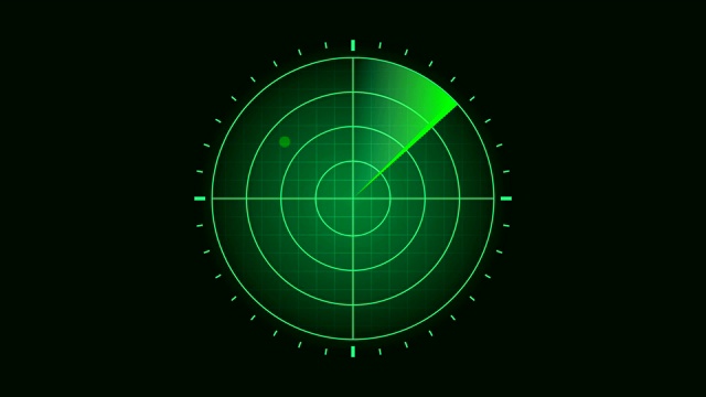 绿色雷达屏幕扫描周围和来袭空中交通视频下载