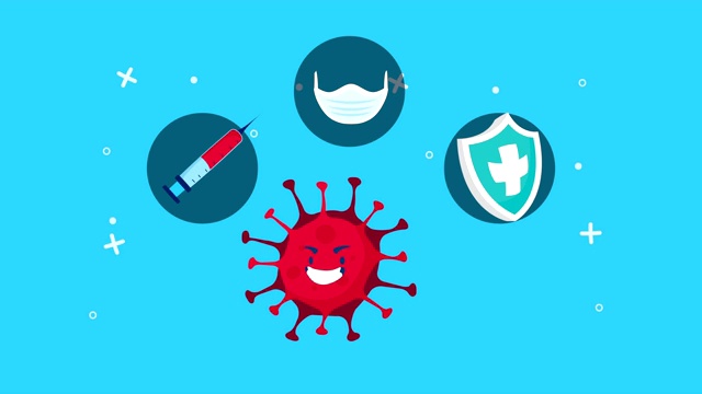 新型冠状病毒粒子，设置医学图标漫画人物视频下载