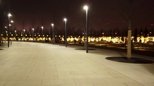 Galitsky的新城市公园，hyperlapse漫步在夜间公园视频下载