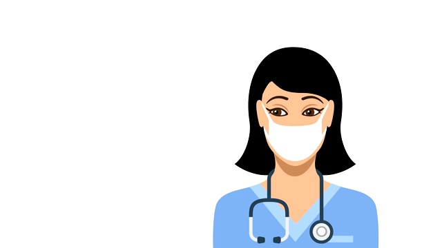 年轻女护士戴防护医用口罩的动画视频下载