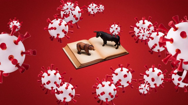 熊和牛与漂浮的冠状病毒对峙视频素材