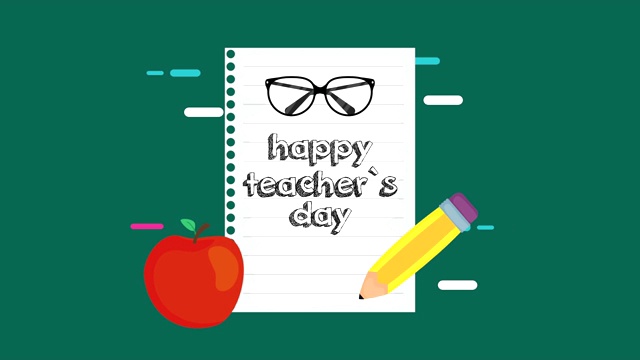 用铅笔和苹果庆祝教师节快乐视频下载