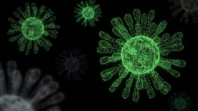 流感流行与新型冠状病毒、Covid-19、Sars、Mers、H1N1、Covid-19 nCoV传播的数字显微镜视图，全球致命病毒感染，冠状病毒大流行危机近距离观察，流感病毒受影响地区的显微镜视图。Loopable视频下载
