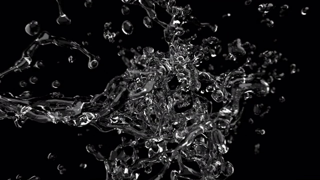 特写慢镜头水液体爆炸在黑色背景。有选择性的重点。包括阿尔法通道。3 d animation.4K视频素材