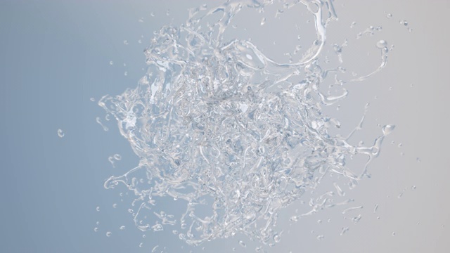 近距离慢镜头水液体在空气中的爆炸。有选择性的重点。3 d animation.4K视频素材
