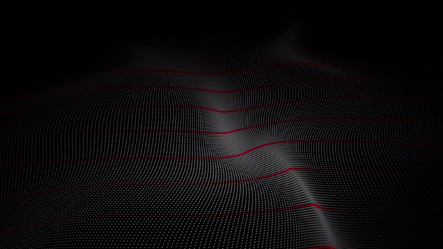 4K运动图形的数字粒子波流在黑色背景，数字空间抽象背景视频素材