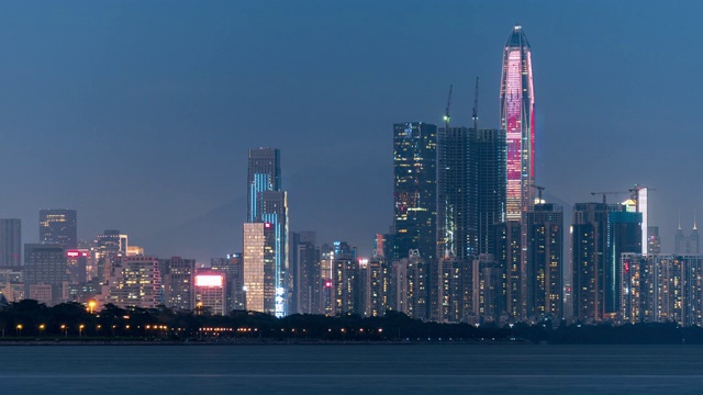 T/L LS ZI Shenzhen PAFC skyline from dusk to night /中国深圳视频素材