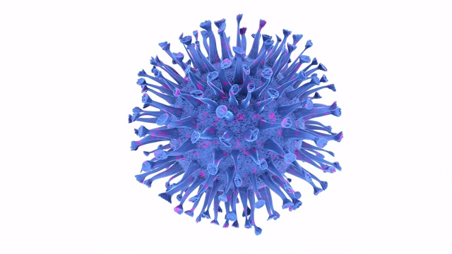 白色背景上的蓝色冠状病毒分子视频素材