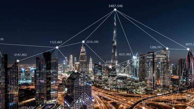 T/L PAN 5G网络概念，从白天到夜晚/阿联酋迪拜视频素材