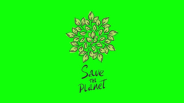 绿色屏幕拯救地球。运动图形动画片段。世界的概念。世界环境日。生态友好。刻字。树叶,树木,自然。标志。节能理念，生态4k视频素材