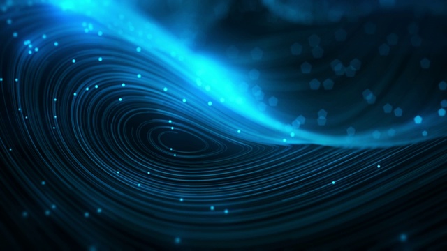 抽象蓝色漩涡线与发光点可循环的背景视频素材