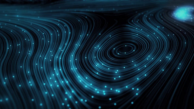 抽象蓝色漩涡线与发光点可循环的背景视频素材