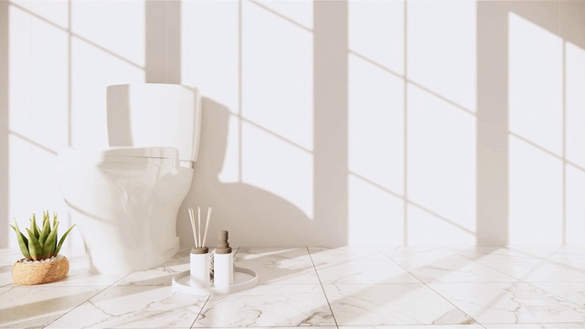 禅宗设计的卫生间瓷砖、墙面和地板——日式风格。三维渲染视频下载