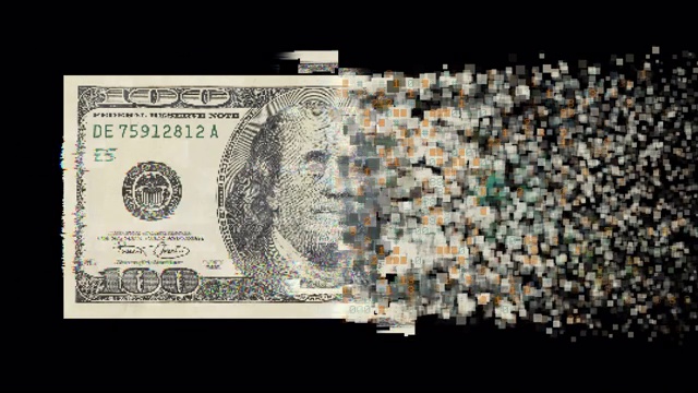 在黑色背景上像素化的美元货币视频素材