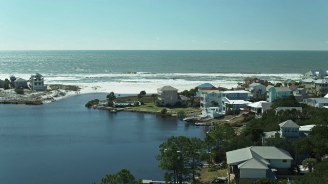 住宅和船坞在东湖在海夫海滩，佛罗里达州-航空视频下载