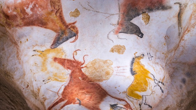国际壁顶艺术中心拉斯科洞穴的岩石艺术。拉斯科四世在蒙提尼亚克在Vézère多尔多涅山谷。法国，欧洲，新阿基坦，黑色佩里戈尔。联合国教科文组织的世界视频下载