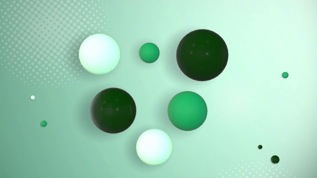 抽象的绿色背景，绿色的球落在背景上视频下载