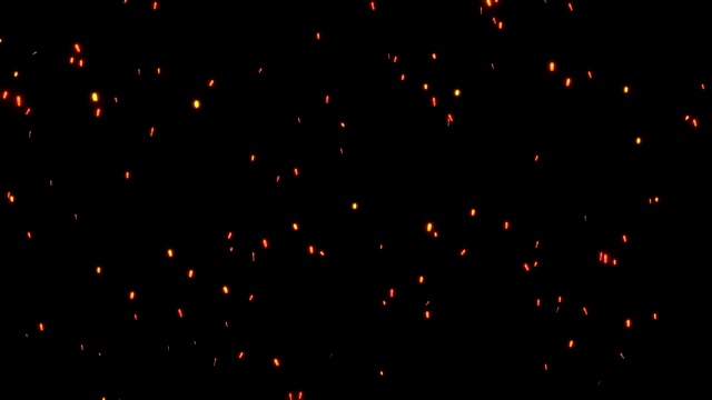 真实的飞火火花孤立的黑色背景。明亮的动态尘埃颗粒在缓慢的运动。数字三维动画。视频素材