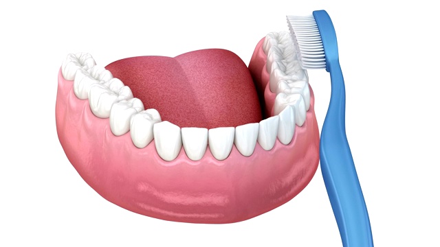 刷牙、清洁过程。口腔卫生的三维精确医学动画视频素材